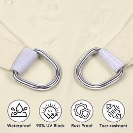 Artpuch Waterproof Sun Shade Sail, 10'x10' Cream Rectangular, UV Resistant Rain Canopy, Curved Edges Shade Cloth for Outdoor Patio, Deck, Yard (Customizable)