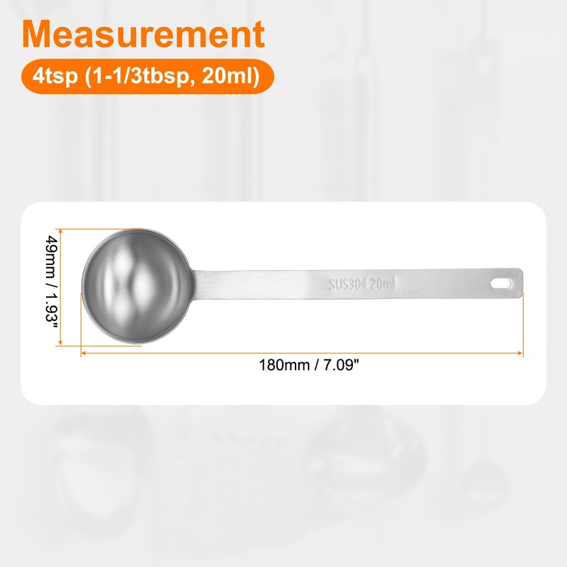 sourcing map 2pcs Single Measuring Spoon 4tsp (1-1/3tbsp, 20ml) Teaspoon/Tablespoon