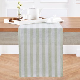 Solino Home Stripe Linen Table Runner 48 Inch – 100% Pure Linen Sage and White Short Table Runner 14 x 48 Inch Ideal for Dresser and Coffee Tables – Sorrento Stripe, Spring, St Patrick's Day, Easter