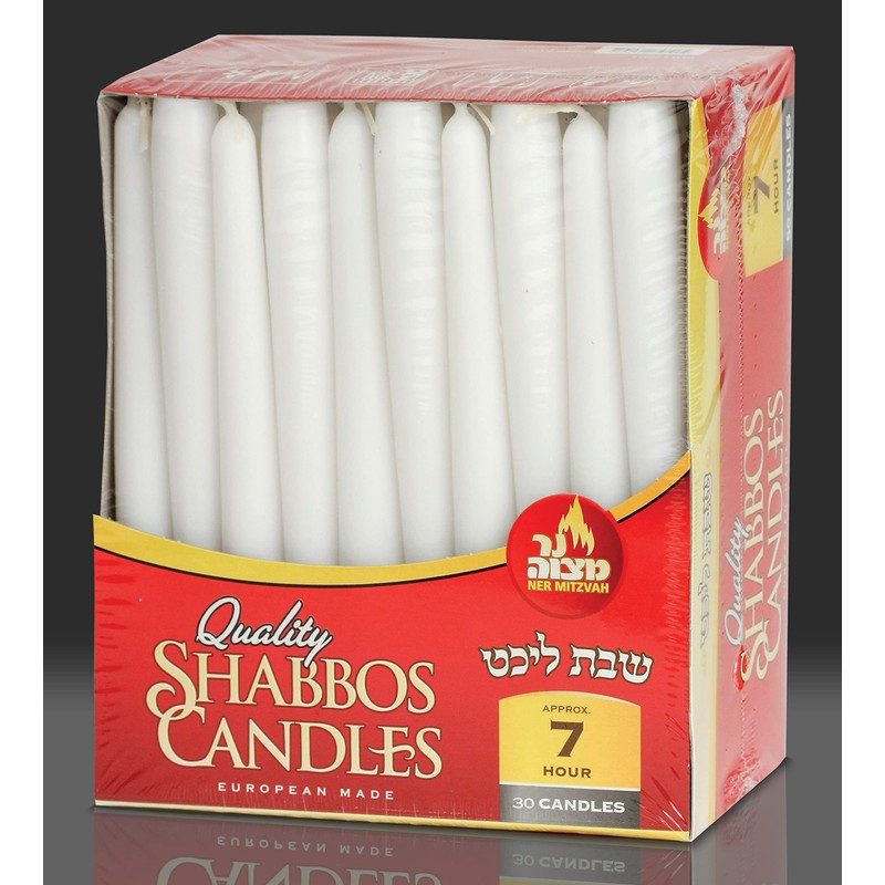 Ner Mitzvah Classic 8 Inch Taper Candles for Shabbat, Dinner