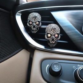 ORIESSE 2pcs Bling Skull Car Air Fresheners Vent Clips Black Silver Lightning Skeleton Goth Car Accessories Car Decor for Teens Horror Car Decorations Refillable Car Essential Oil Diffusers