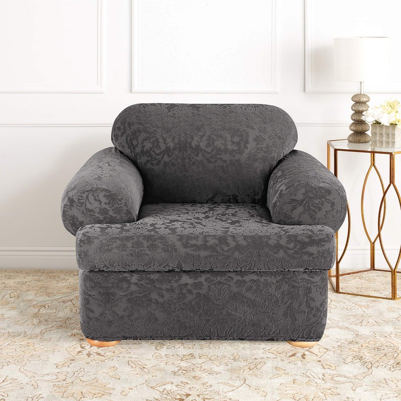 SureFit Home Décor SF41458 Stretch Jacquard Damask T-Cushion Chair Cover,