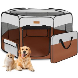 Dog Playpen, Portable Pet Play Pen for Cat, Puppies, Rabbits, Chickens, Foldable Large-Capacity Pet Tent for Indoor/Outdoor Travel Camping Brown