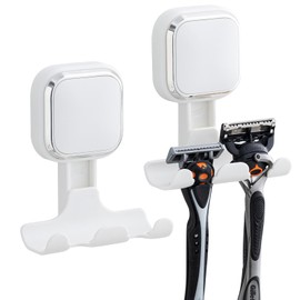 TAILI Suction Cup Razor Holder for Shower Wall 2 Pack, Versatile Suction Cup Hooks for Razor, Towel, Loofah, Squeegee, Cell Phone, Removable Damage-Free Hanging Shower Hook, Shaver Holder, White