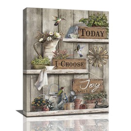 Farmhouse Wall Art Flower Pictures Wall Decor Today I Choose Joy Canvas Painting Print Hummingbird Artwork Modern Home Decor Framed for Living room Bedroom Bathroom 16"X20"