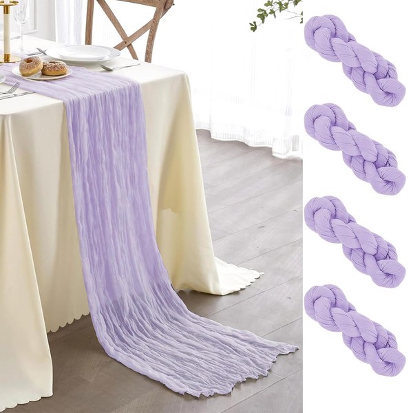 Newthinking 4 Packs Cheesecloth Table Runner, 10 ft Purple Cheesecloth