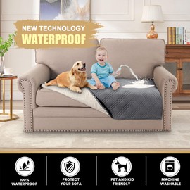 PrinceDeco Couch Cover for Dogs Washable 48" Loveseat Protector Cover Waterproof Couch Covers for Pets Bed Cover Anti Slip Sofa Seat Covers for Leather or Fabric Couch Cushion,Grey,Seat Only