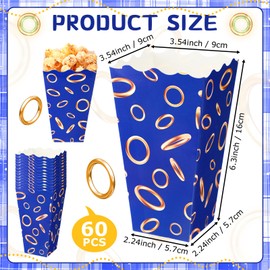 LemonRoad 60 Pcs Blue with Gold Ring Print Popcorn Boxes 28oz Paper Popcorn Containers Video Game Party Supplies for Movie Night Decorations Wedding Birthday Party Favors