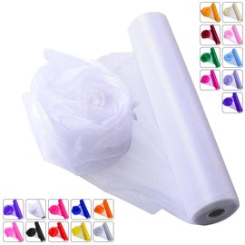 Crystal Organza Fabric Tulle - 16" by 50 Yards Sheer Fabric for Wedding Party Decoration Bridal Shower Tutu Roll Netting Spool Ribbon Wrapping (White)