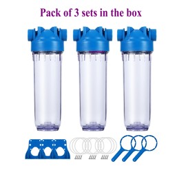 Geekpure 10-Inch Whole House Clear Filter Housing - 3/4"NPT Brass Port-Fit for 2.5" x 10" Filters (3)