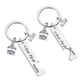 2 Pcs New Home Keychains, URSMART 2025 House Warming Gifts New House Keyring New Homeowner Gift Housewarming Key Chain for New House Owner Wife Husband Present Lover