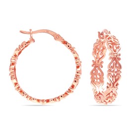 LeCalla Hoop Earrings for Women - 925 Sterling Silver Filigree Hoop Earring | Rose-Gold Plated Intricate Filigree Heart Hoop Earrings | Round Hoops Earrings Gift for Anniversary, Valentine’s Day 27MM
