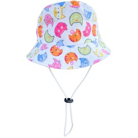 [VIVEL] Bucket Hat, Kids, Girls, Children, Hat with Drawstring, Unicorn, 100% Cotton, Preschoolers, Toddler, Elementary School Lower School, Children, Safari Hat, white, 52.0 cm