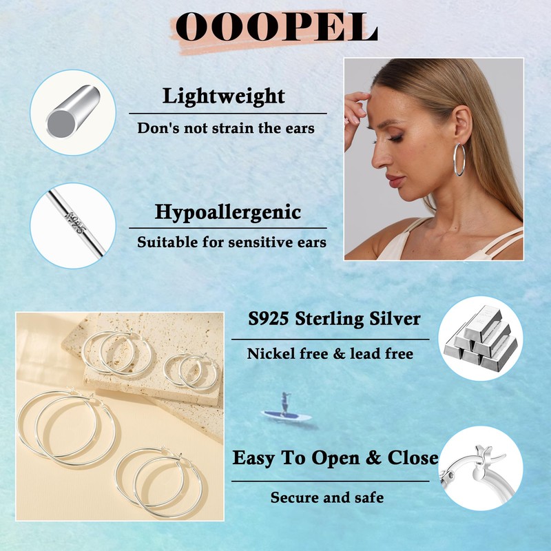 OOOPEL Silver Hoops Earrings For Women S925 Sterling Silver Post