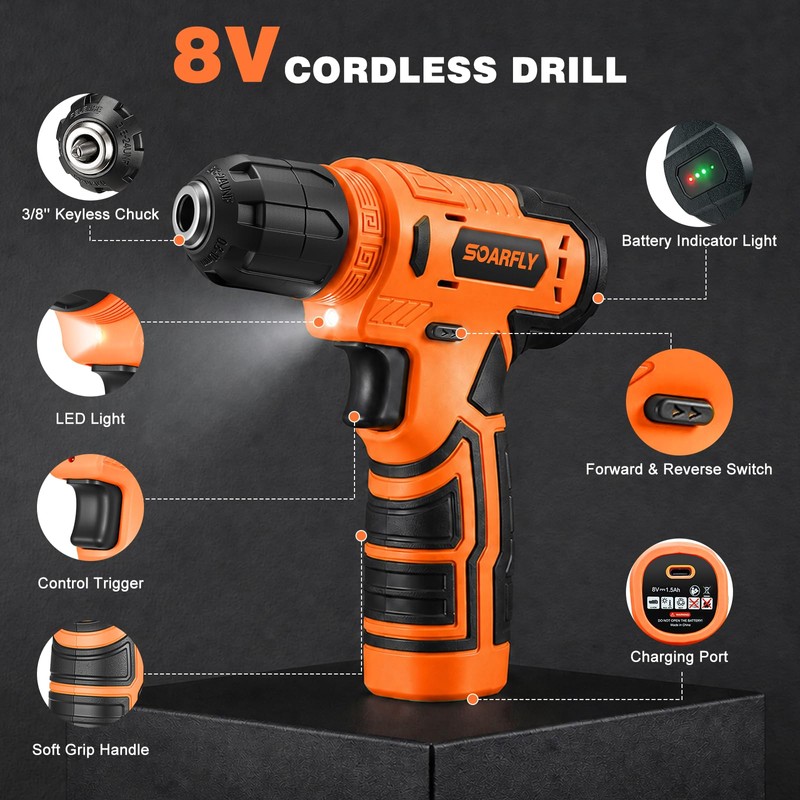 157-Piece Tool Set, 8V Cordless Drill Set, Hand Tool Kit