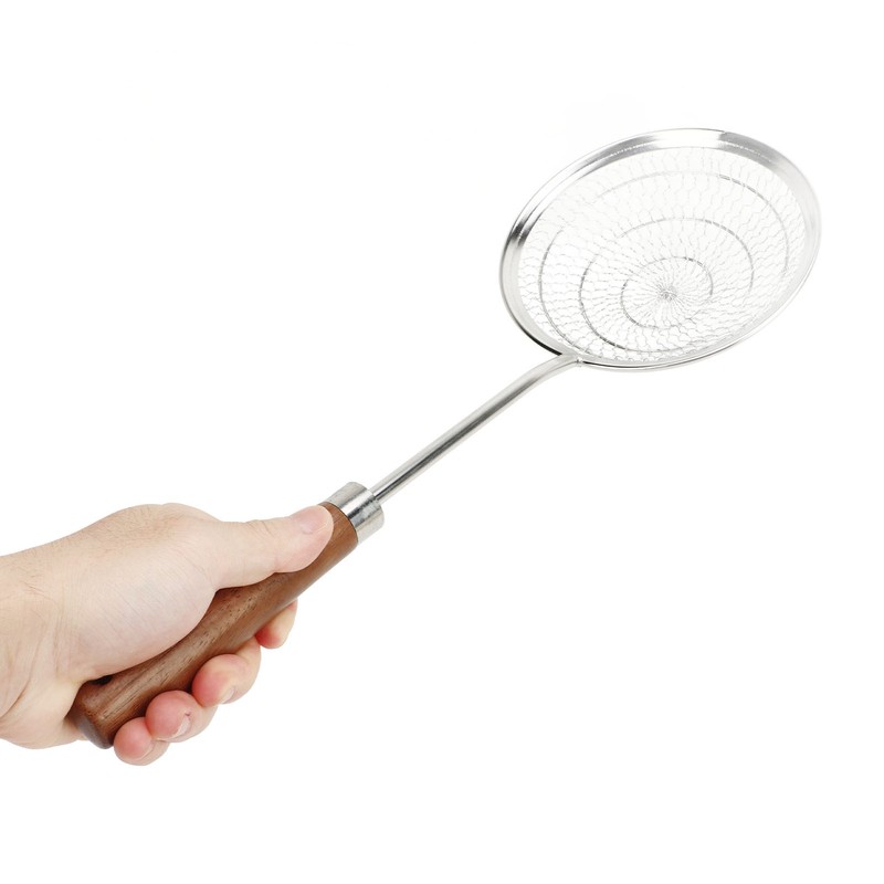 Strainer Spoon Long Wooden Handle 304 Stainless Steel Anti Scald