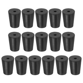 sourcing map Rubber Tapered Plug 14mm to 19mm Solid Test Tubes Bungs Stopper with Hole Black for Lab Home 16 Pieces