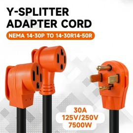 EP 10/4 30 Amp Dual Outlet Adapter Cord, 2FT Y Adapter Cord, Orange
