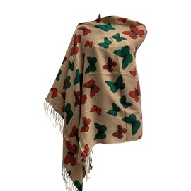 Yoga Trendz Large Fringed Luxurious Pashmina Butterfly Shawl Wrap Scarf (Light Brown)