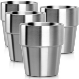 Beasea Stainless Steel Insulated Cup, 10 oz Stackable Stainless Steel Cups Set of 4, Small Metal Cup Double Wall Vacuum Insulated Drinking Cups Glasses for Home Restaurant Office Camping Party