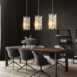 Modern 4\" Crystal Pendant Light 3-Pack Adjustable Hanging Ceiling Lamp with Prism Design for Dining Room or Kitchen IslandMaterial: Iron, Color: Chrome Color