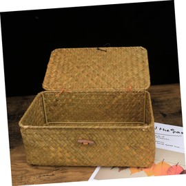 Ciieeo Woven Rattan Basket with Lid Medium Storage Box for Clothes and Sundries Natural Straw Design for Bedroom and Home Decor