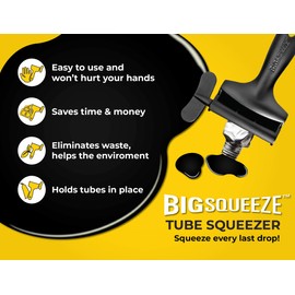 Big Squeeze® Tube Squeezer | Heavy Duty Tube Wringer - Made in USA - Toothpaste, Paint, Cosmetics, Sunscreen, Hair Dye, Adhesives, Metal Tubes. Comfortable Ergonomic Dispenser Tool (Black)