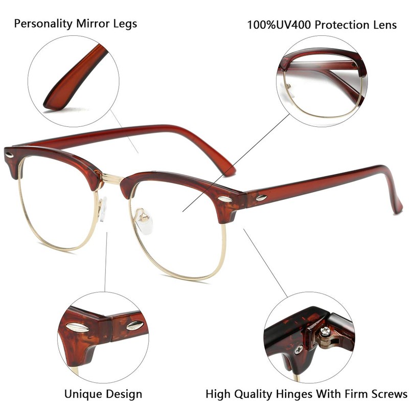 aisswzber Fashion Vintage Classic Semi-Rimless Half Frame Clear Lens Glasses
