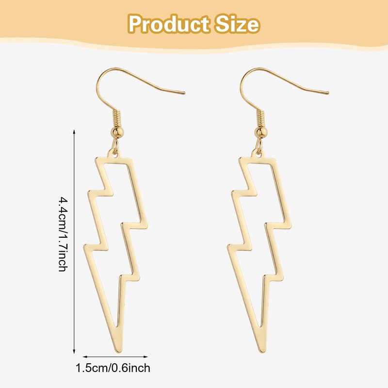 Lusofie Lightning Bolt Earrings Gold Lightning Earrings 80s Punk Flash