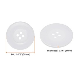 sourcing map 10pcs 60L Sewing Buttons 1-1/2"(38mm) Resin Round Flat 4-Hole Craft Buttons for Sewing Clothing and DIY, White