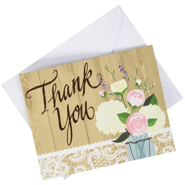 Creative Converting Rustic Wedding Foldover Thank You Card, 4" x 5", Multicolor