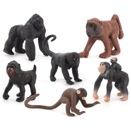 FLORMOON 6pcs Small Monkey Figurines Realistic Animal Figure Early Educational Toys Science Project Christmas Birthday Gift for Kids (6 Pack Small Monkey)