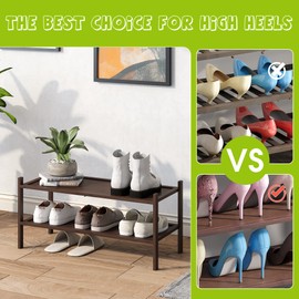 BMOSU 2-Tier Bamboo Shoe Rack Premium Stackable Shoe Shelf Storage Organizer for Hallway Closet Living Room Entryway Organizer(Brown)