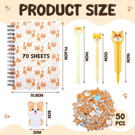 Trandraft Corgi Gift Set for Corgi Lovers, Cute Corgi Dog Stationary Set A6 Corgi Spiral Notebooks, 6 Black Gel Pens, 120 Corgi Sticky Notes and 50 Corgi Sticker for Kids Girls Boys Animal School Gift