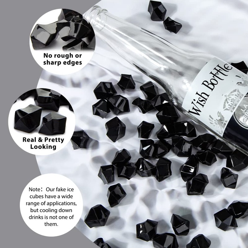 DomeStar Black Fake Ice Rocks, 150PCS Black Acrylic Crushed Ice