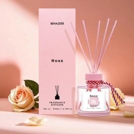 BEHAZEER Rose Reed Diffuser Set, 6.77OZ(200ML) Large Capacity Natural Non-Toxic Oil, Reed Diffusers Set for Home