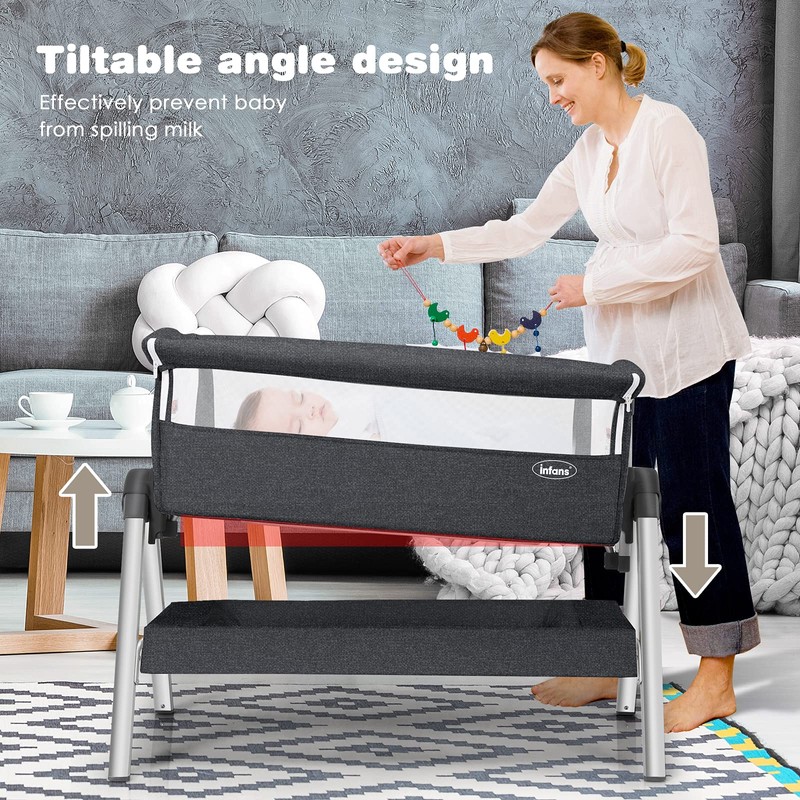 INFANS Baby Bassinet Bedside Crib, Newborn Sleeper w/Large Storage Basket,