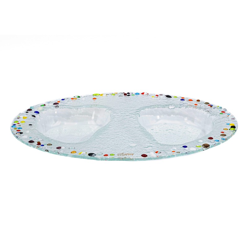 SOSPIRI VENEZIA Murano Style Oval Glass Plate with Two Heart