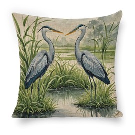santanu Blue Heron by The River Animal Pillow Covers Invisible Zipper Birds Pillowcase Linen Pillow Cases 18x18 Inches Indoor Necessities Home Decor, for Car Sofa Bedroom Cushion Cover