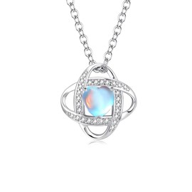 AGVANA Women's Birthstone Necklace, 12 Months, "End of Love" Concept, Silver, S925, Platinum Plated, Women's, Jewelry, Christmas, Birthday, Gift, Wrapping Supplies Included, Sterling Silver, Moonstone