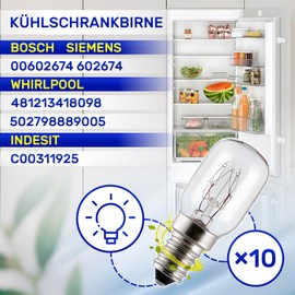 10 Stück Glühbirne E14 für Kühlschrank 15W 230V Kühlschranklampe mit dem Originalcode 481213418098 für Whirlpool 00602674 602674 für Bosch - MONTERAL