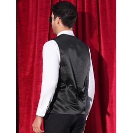 Lars Amadeus Argyle Silver Sequin Vest for Men's V-Neck Party Nightclub Shiny Sleeveless Suit Metallic Waistcoat M