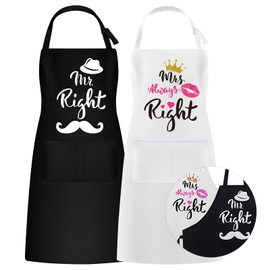 ROSEMO Pack of 2 Mr. & Mrs Kitchen Aprons, Couples Kitchen Apron with Adjustable Neckband & 2 Pockets, Wedding Gifts for Newlyweds, Couples Gift Apron for Valentine's Day, Wedding, Engagement