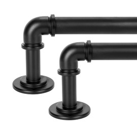 OLV 2 Pack Black Industrial Curtain Rods for Windows 28 to 48 inch(2.3-4ft),1'' Blackout Wrap Around Curtain Rods,Indoor and Outdoor,Matte Black,Size:18''-45''