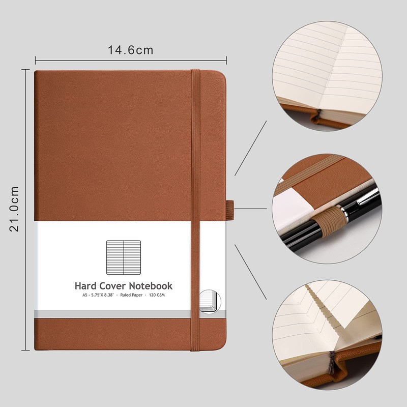 RETTACY Notebook A5 Hardcover, Lined, Pack of 2 - Thick
