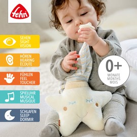 Fehn 154566 Music clock star - catch-up music box with removable playground for hanging on bed, stroller or baby bowl, for babies and toddlers from 0+ months, star, babylove, about 20cm