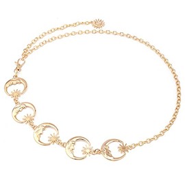 Gold Star Moon Chain Belt Sun Pendant for Women - Belly and Body Chains for Waist - Stars Belt for Jeans and Dresses