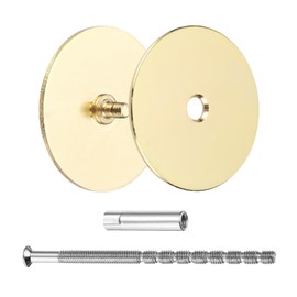 sourcing map Door Hole Cover Plate, 2" Dia Deadbolt Cover Plate Round Door Knob Hole Filler Plate Brushed Satin Nickel 1.38" Nut 3.54" Screws Gold Pack of 1