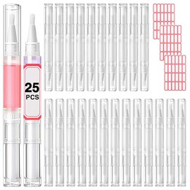 Bolígrafo de Aceite para Uñas(25 Unidades, 3 Ml), Transparente, Vacío, con Punta de Pincel para Aceite de Cutículas, Base Líquida, Tubo de Líquido para El Crecimiento de Pestañas, Dispensador