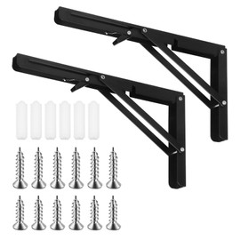 Tanstic 2-Pack 12 Inch Folding Shelf Brackets, Heavy Duty Wall Mounted Shelf Bracket, Metal Folding Shelf Bracket, Triangle Shelf Bracket for Table Bench, Max. Load 440 lb (Black)